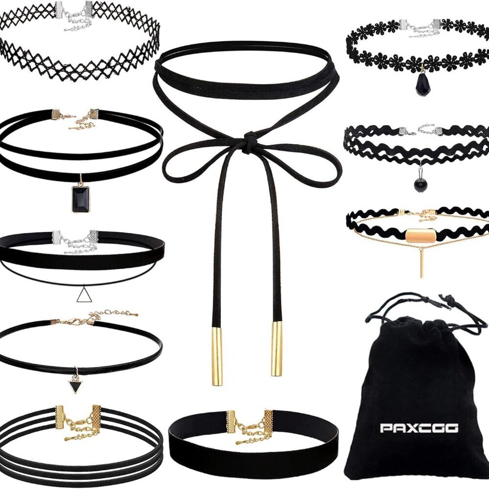 10PCS Black Velvet Choker Necklaces with A Stroage Bag for Women